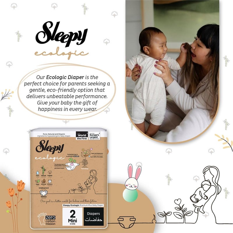 Sleepy Ecologic Premium Plus Baby Diapers, Size 2 (3-6 kg), 68 Count - Hypoallergenic & Biodegradable - Image 3